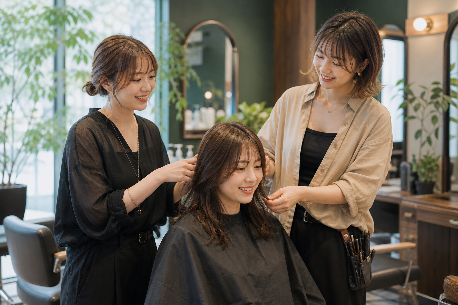 合成写真: 女性スタッフが働く架空サロン